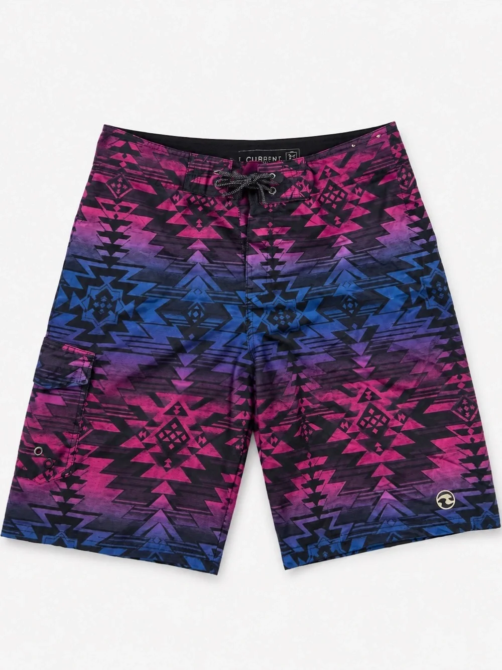Ocean Current Men’s Swimsuit Board Shorts Aztec Pocket Black/Pink/ Blue Size 32